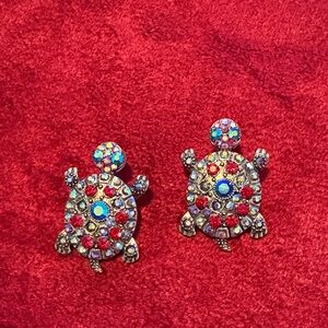Colorful Turtle Rhinestone pierced Earrings new never worn crystals